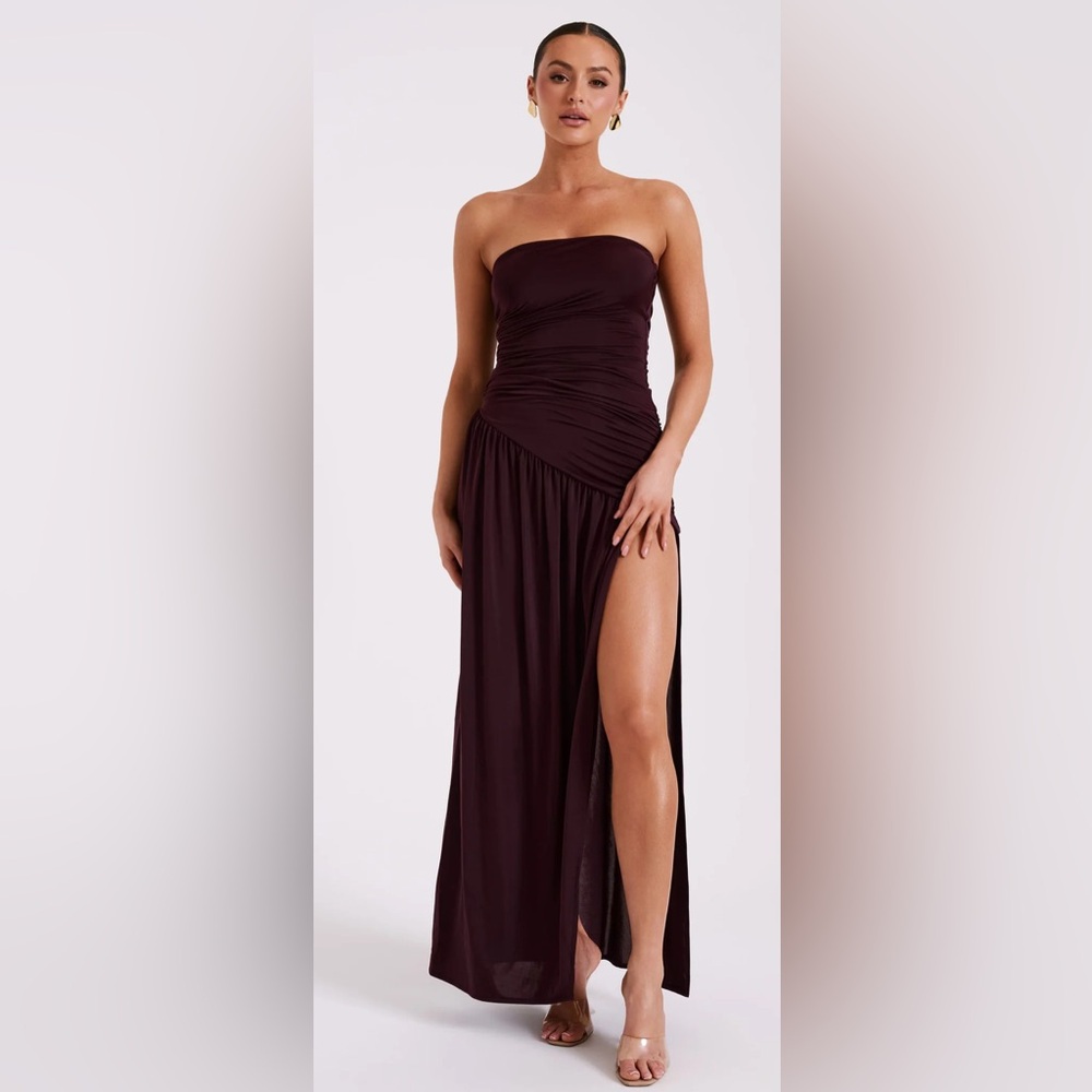 Meshki Bex Strapless Slinky Maxi Dress with Split